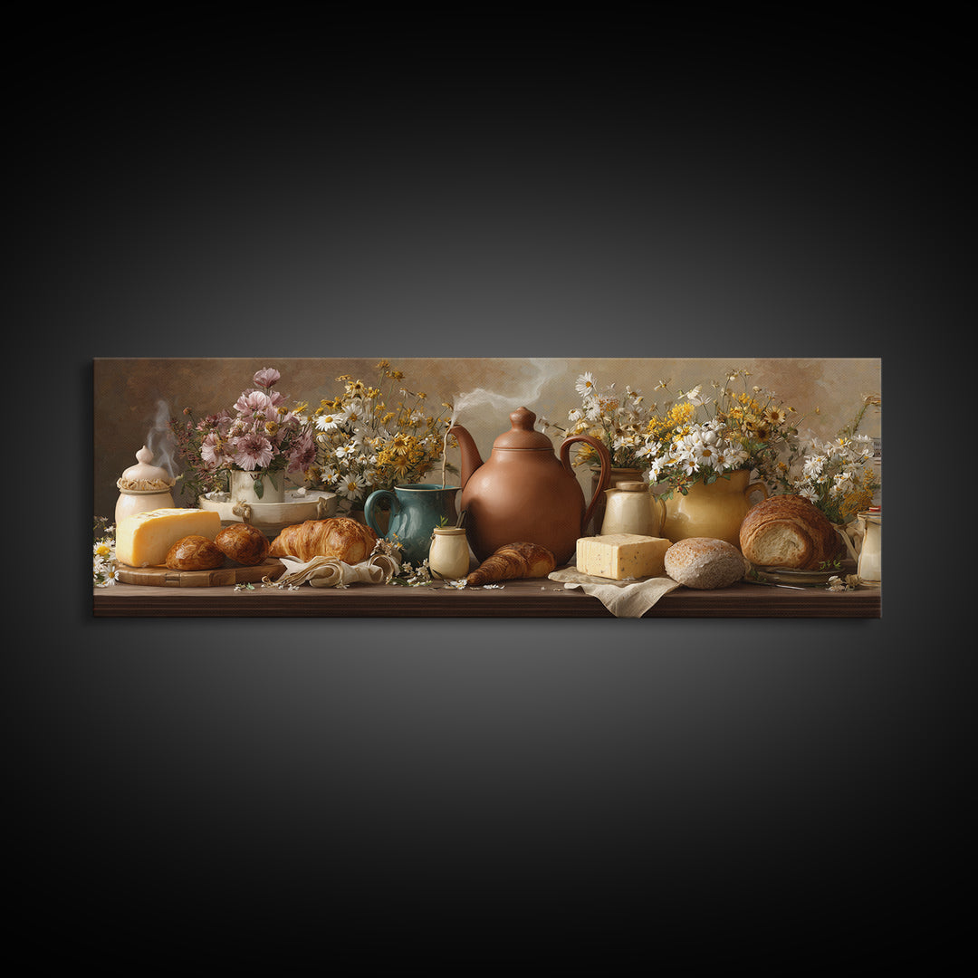 Tea Kettle with Steam and Wildflowers Canvas Print, Kitchen Art, Coffee Art, Kitchen Decor, Fine Art, Kitchen, Fine Art Print, KIT-3x1-6