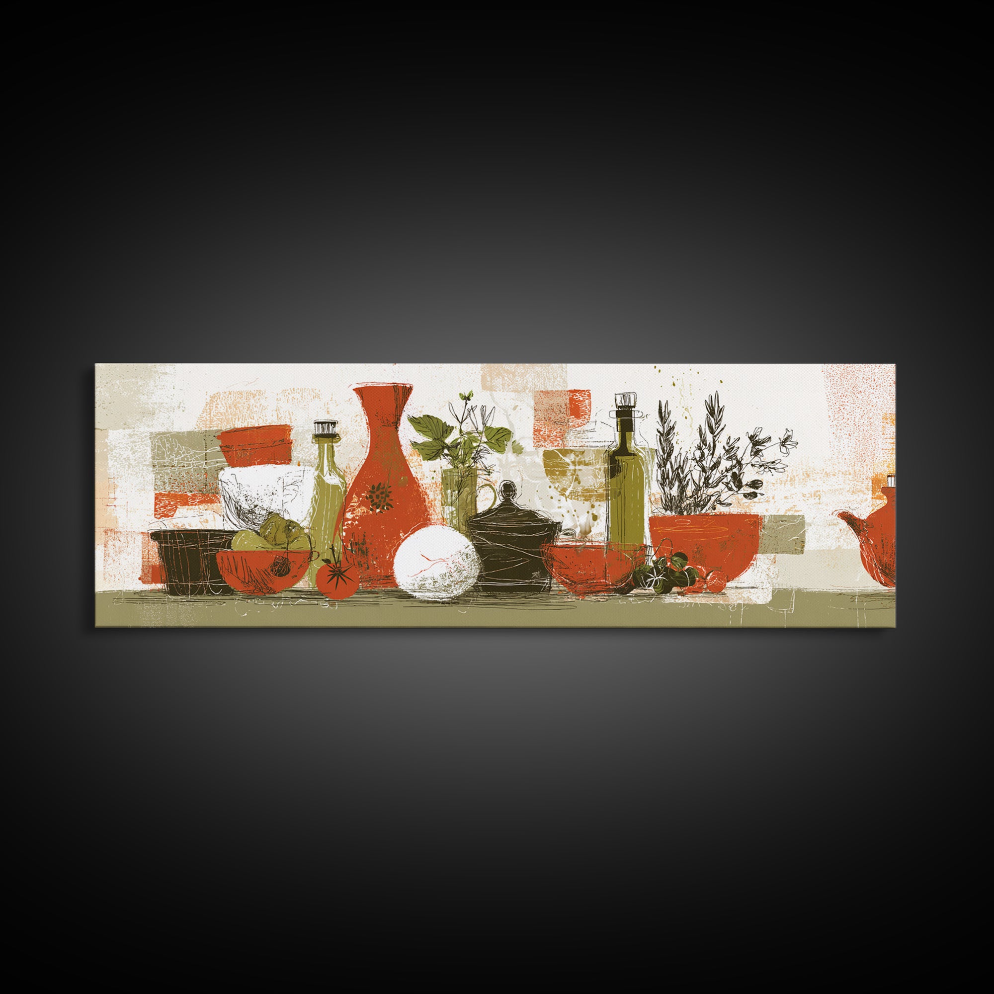 Kitchen Utensil Silhouettes Canvas Print, Kitchen Art, Kitchen Prints, Kitchen Decor, Abstract Art, Kitchen, Statement Artwork, KIT-3x1-61