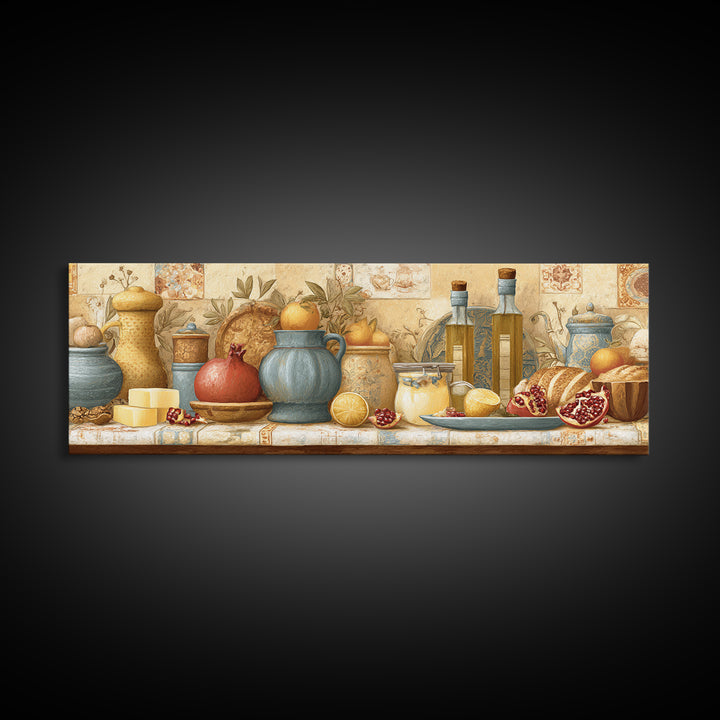 Figs Pomegranates and Linen Composition Canvas Print, Kitchen Art, Gallery Decor, Kitchen Decor, Fine Art, Kitchen, KIT-3x1-62