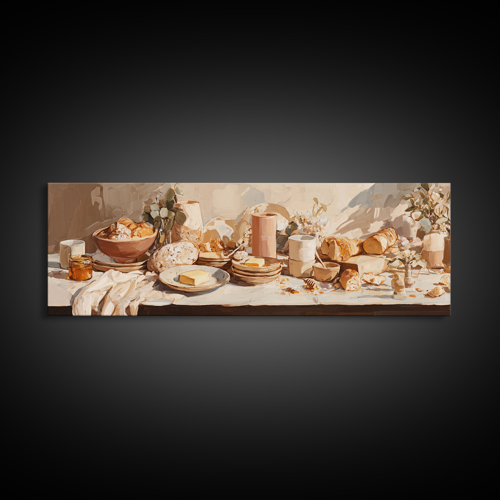 Fresh Bread with Butter and Honey Framed Canvas Print, Kitchen Art, Kitchen Wall Art, Kitchen Decor, Fine Art, Kitchen, KIT-3x1-82