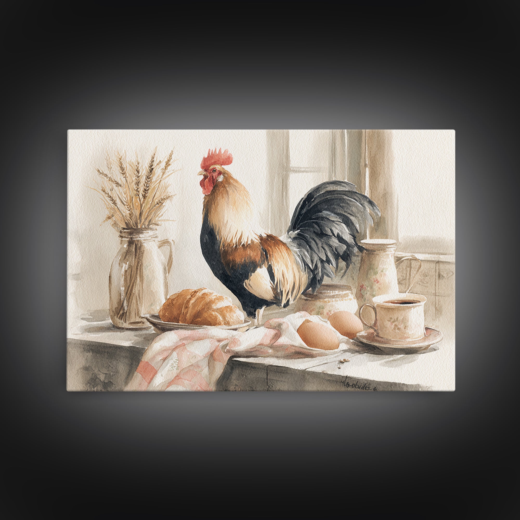 Rooster Portrait for Country Kitchen Charm Framed Canvas Print, Kitchen Art, Printable Art, Kitchen Decor, Oil Painting, KIT-3x2-20