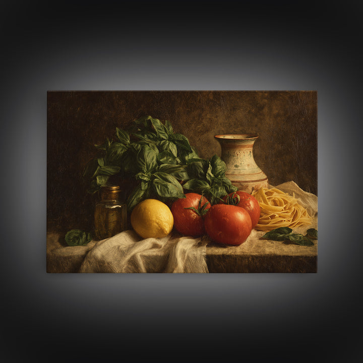 Pasta Lemons and Basil Mediterranean Still Life Canvas Print, Kitchen Art, Kitchen Wall Decor, Kitchen Decor, Fine Art, Kitchen, KIT-3x2-21