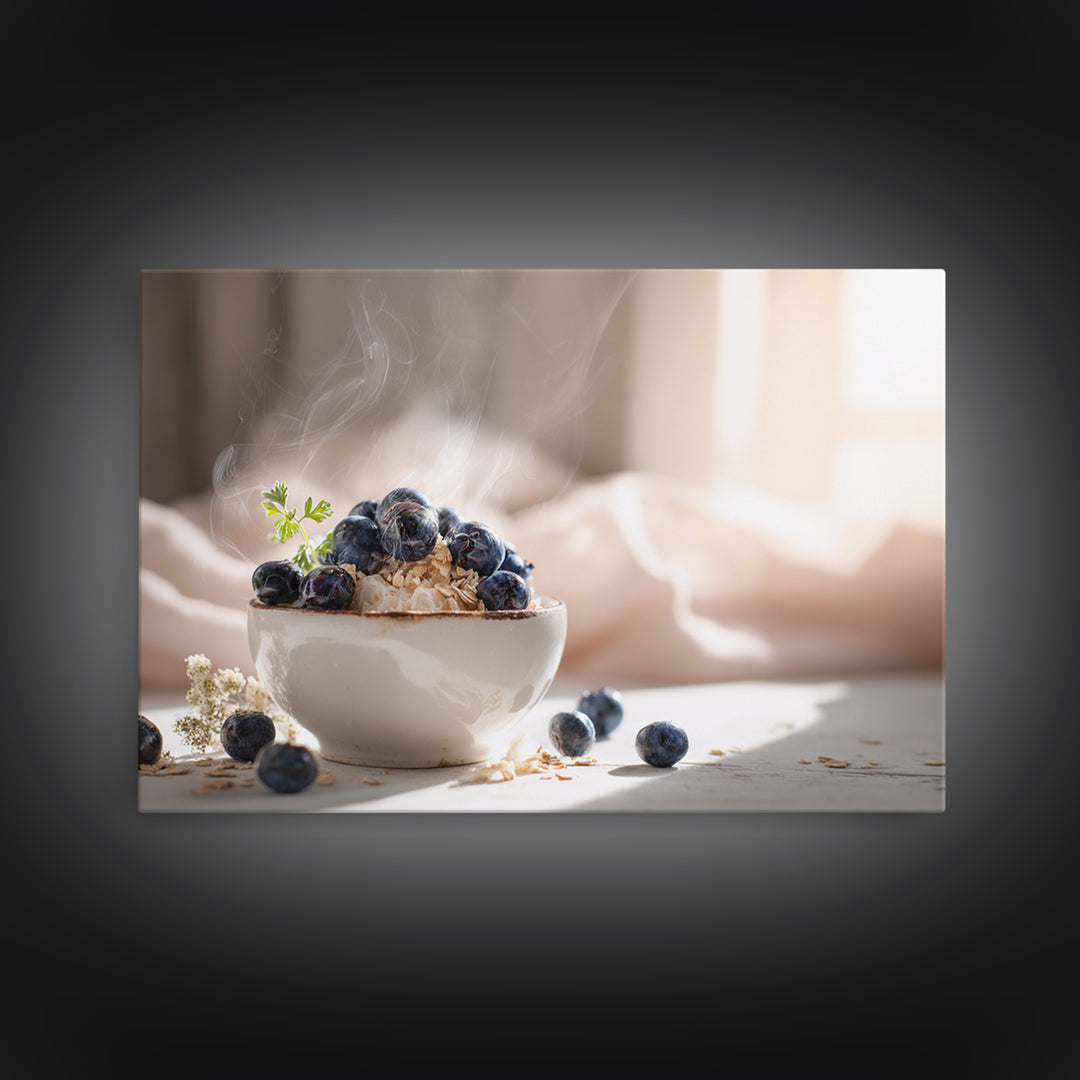 Blueberries in a White Bowl Framed Canvas Print, Kitchen Art, Kitchen Decor, Kitchen, Kitchen Art Print, Bar Cart Decor, KIT-3x2-23