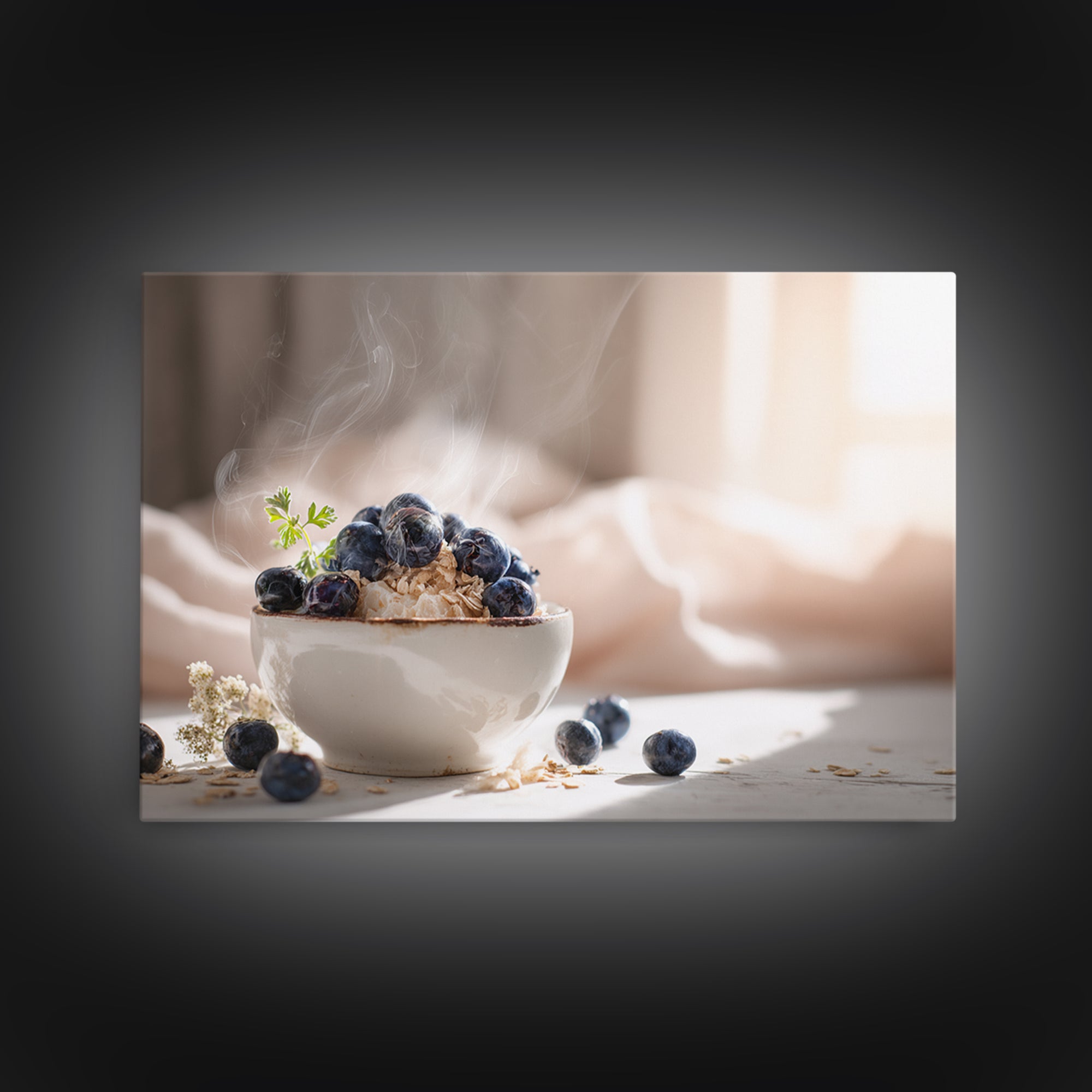 Blueberries in a White Bowl Framed Canvas Print, Kitchen Art, Kitchen Decor, Kitchen, Kitchen Art Print, Bar Cart Decor, KIT-3x2-23