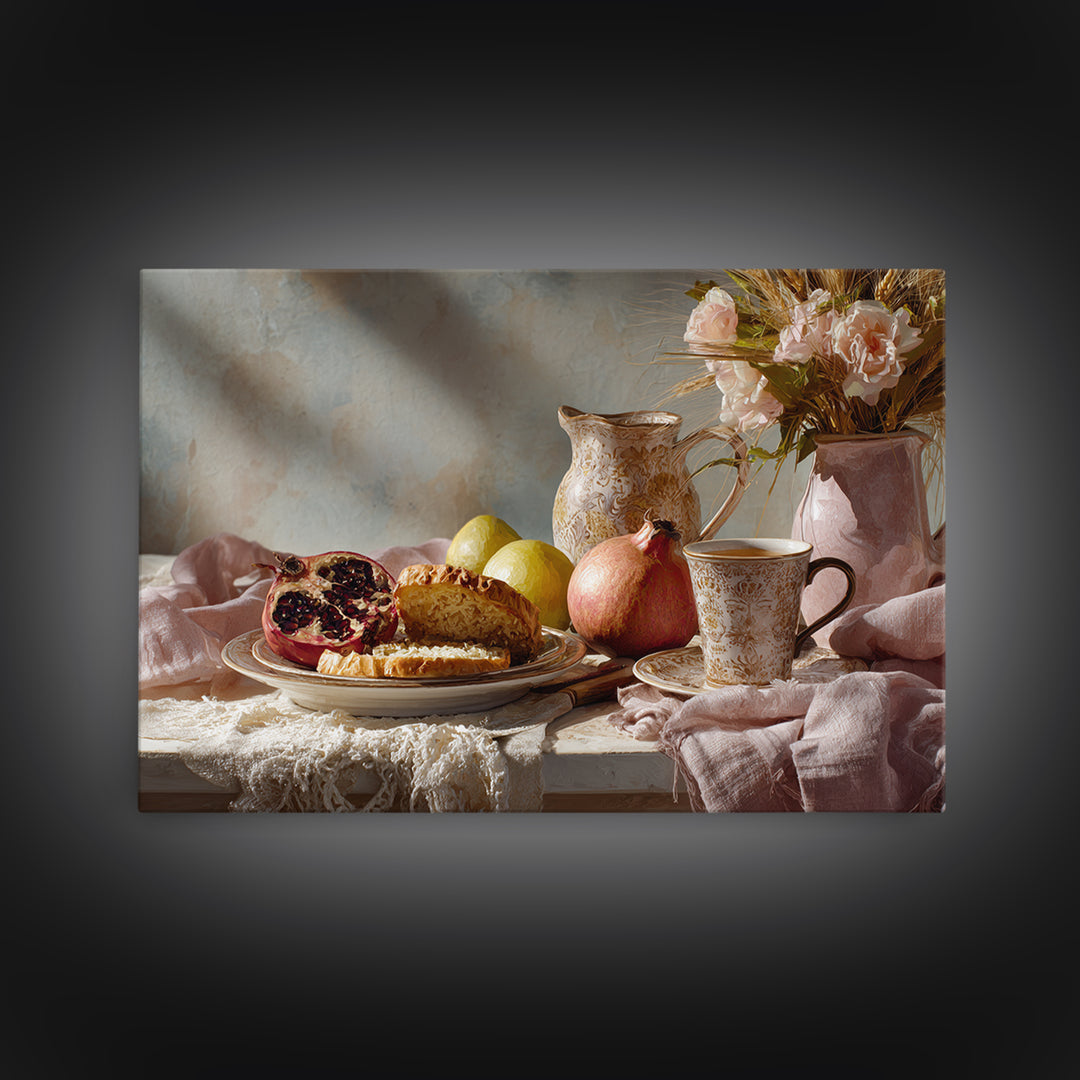 Figs Pomegranates and Linen Composition Canvas Print, Kitchen Art, Digital Wall Art, Kitchen Decor, Abstract Art, Kitchen, KIT-3x2-26