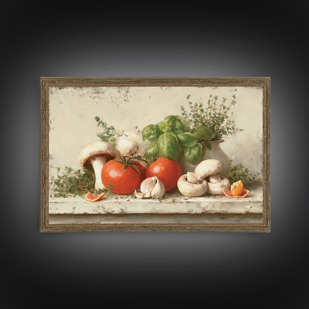 Mushrooms and Thyme Botanical Study Canvas Print, Kitchen Art, Kitchen Art Print, Kitchen Decor, Fine Art, Kitchen, KIT-3x2-43