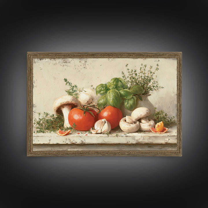 Mushrooms and Thyme Botanical Study Canvas Print, Kitchen Art, Kitchen Art Print, Kitchen Decor, Fine Art, Kitchen, KIT-3x2-43