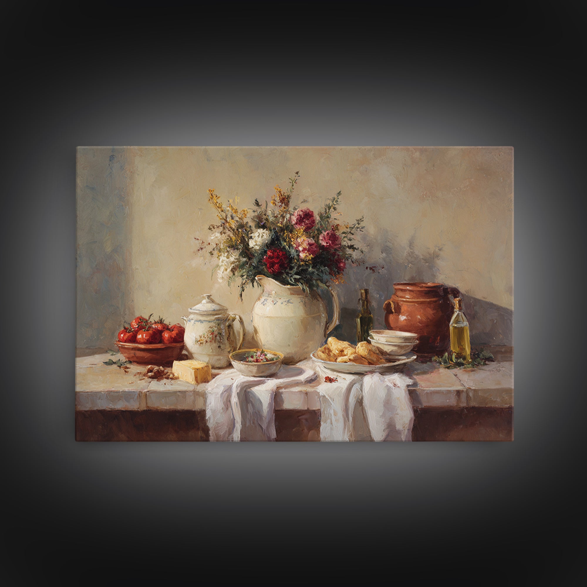 Floral Bouquet in a Kitchen Pitcher Canvas Print, Kitchen Art, Kitchen Decor, Kitchen, Kitchen Art Print, Bar Cart Decor, KIT-3x2-52