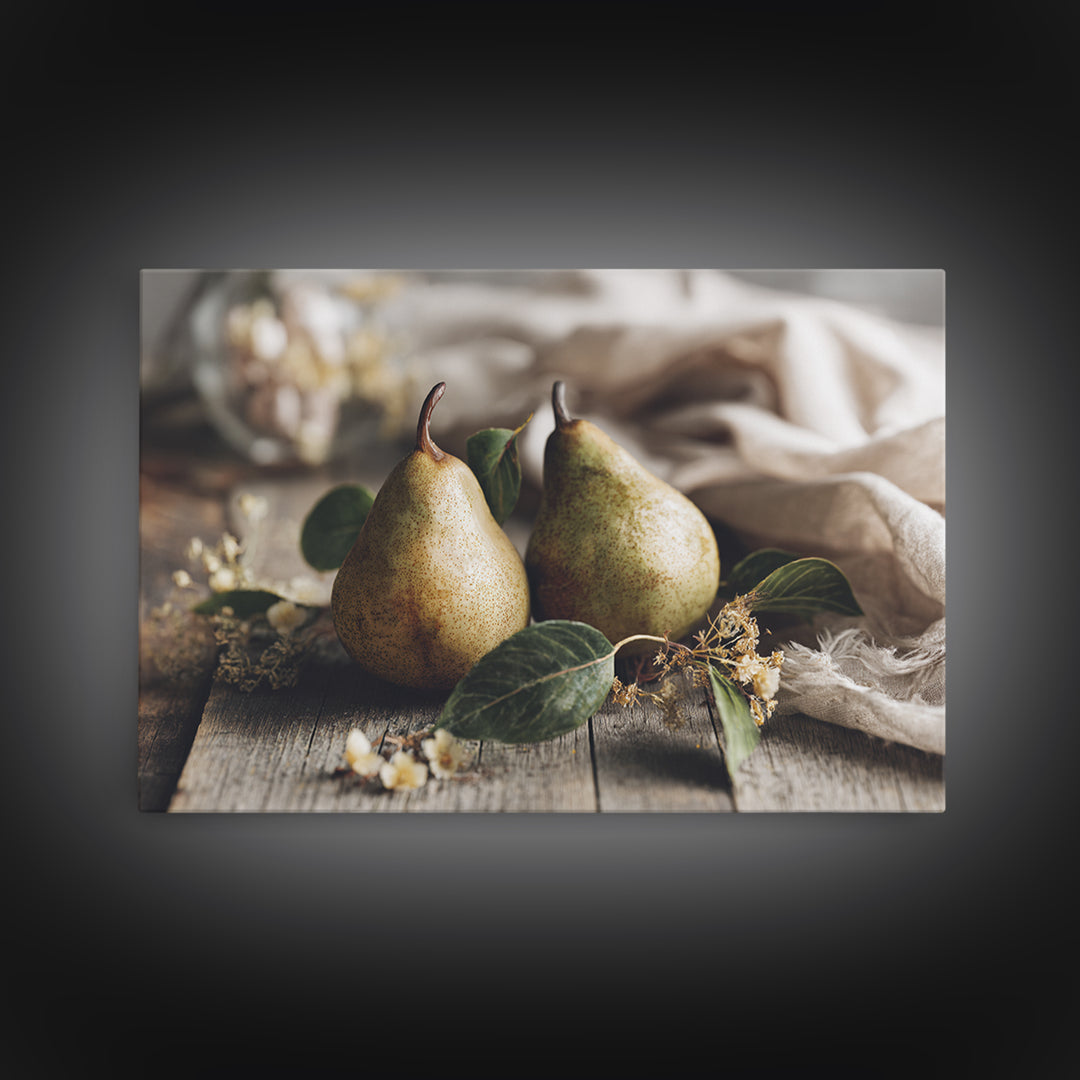 Farmhouse Pears on a Wooden Board Canvas Print, Kitchen Art, Coffee Art, Kitchen Decor, Oil Painting, Kitchen, Fine Art Print, KIT-3x2-61
