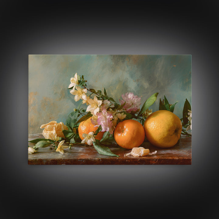 Orange Citrus Botanical Branch Framed Canvas Print, Kitchen Art, Art Deco, Kitchen Decor, Oil Painting, Kitchen, Poster Art, KIT-3x2-63