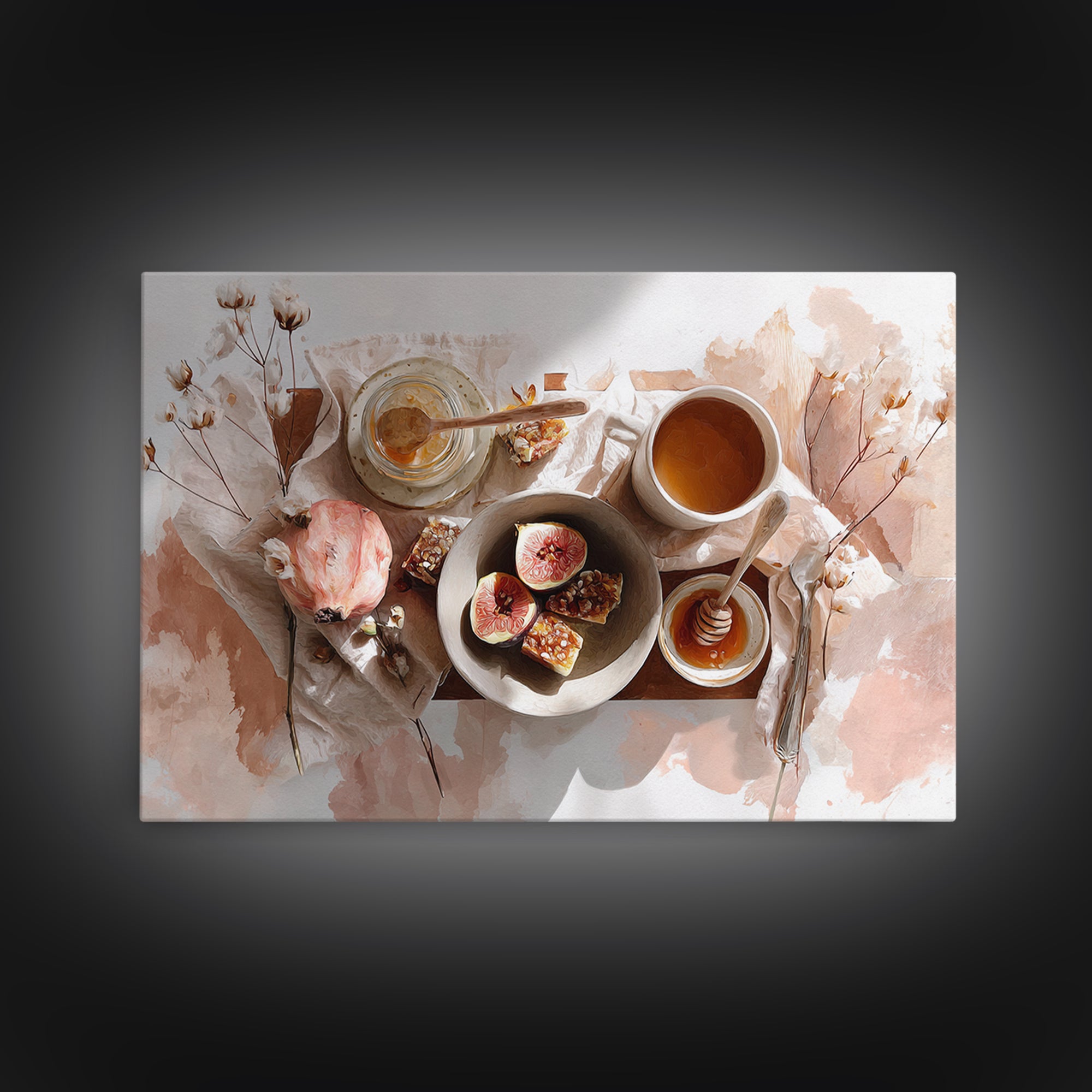 Figs Pomegranates and Linen Composition Canvas Print, Kitchen Art, Coffee Art, Kitchen Decor, Fine Art, Kitchen, Fine Art Print, KIT-3x2-98