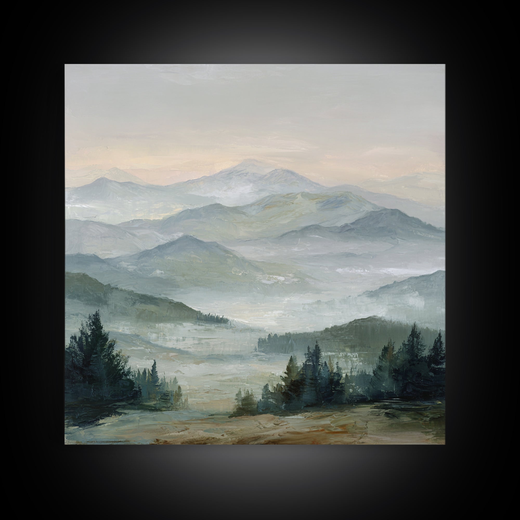 Misty Mountain Valley at Sunrise Canvas Print, Landscape Art, Room Decor, Living Room Decor, Fine Art, Horizon, LAN-1x1-25