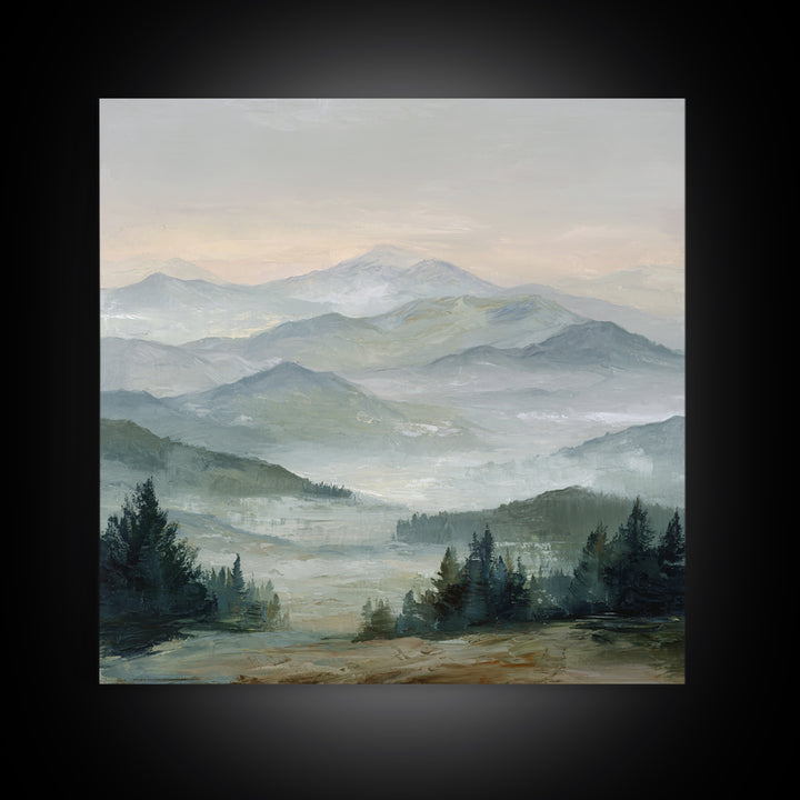 Misty Mountain Valley at Sunrise Canvas Print, Landscape Art, Room Decor, Living Room Decor, Fine Art, Horizon, LAN-1x1-25