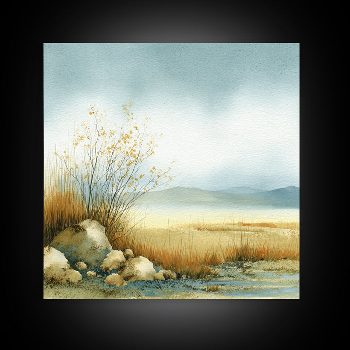 Desert Dunes under Pale Moon Canvas Print, Landscape Art, Boho Wall Art, Living Room Decor, Fine Art, Horizon, Neutral Decor, LAN-1x1-35