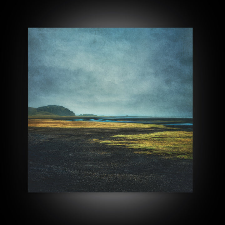 Volcanic Black Beach Framed Canvas Print, Landscape Art, Gallery Decor, Living Room Decor, Fine Art, Horizon, Wall Art, LAN-1x1-38