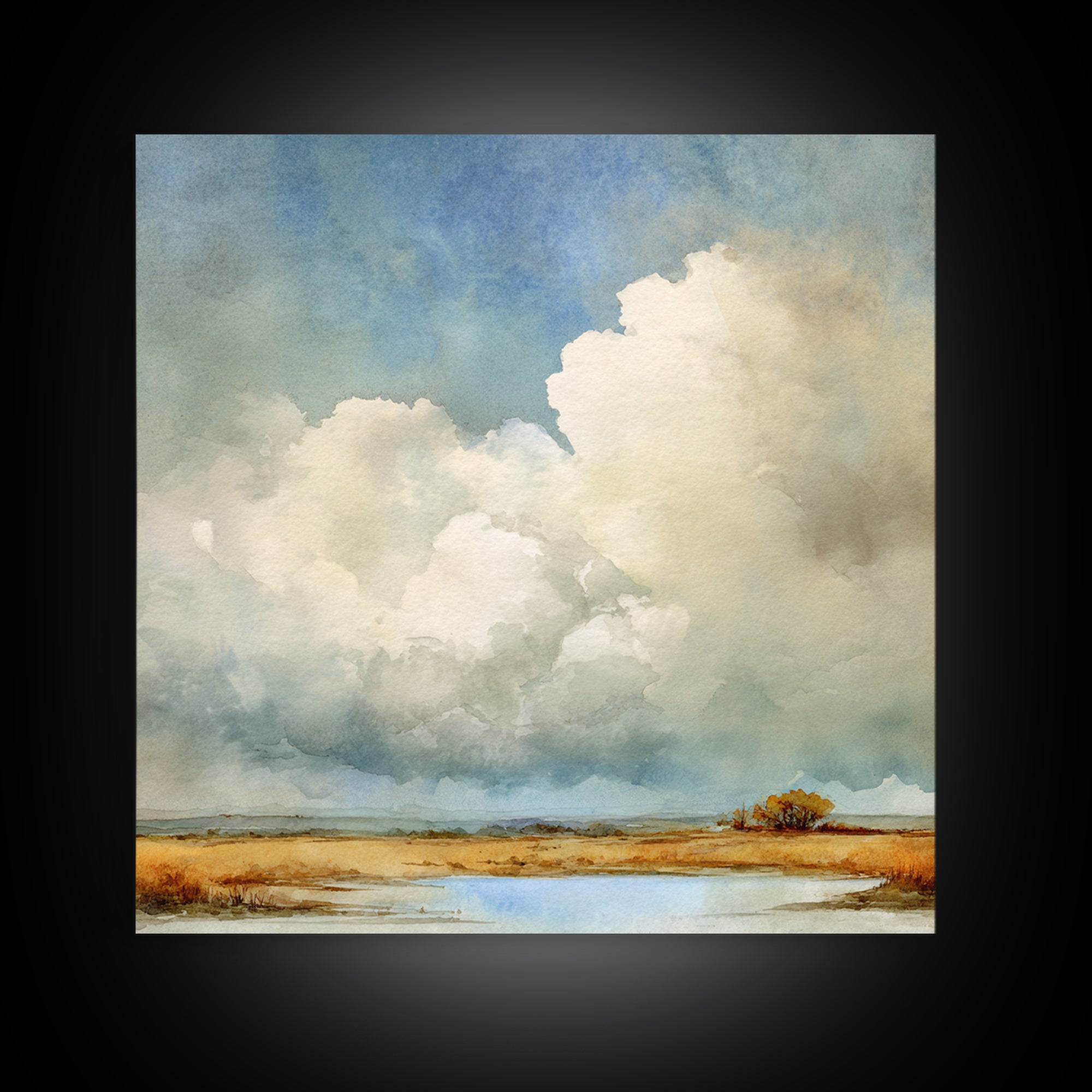 Storm Clouds over an Open Prairie Framed Canvas Print, Landscape Art, Floral Wall Art, Living Room Decor, Fine Art, Horizon, LAN-1x1-51