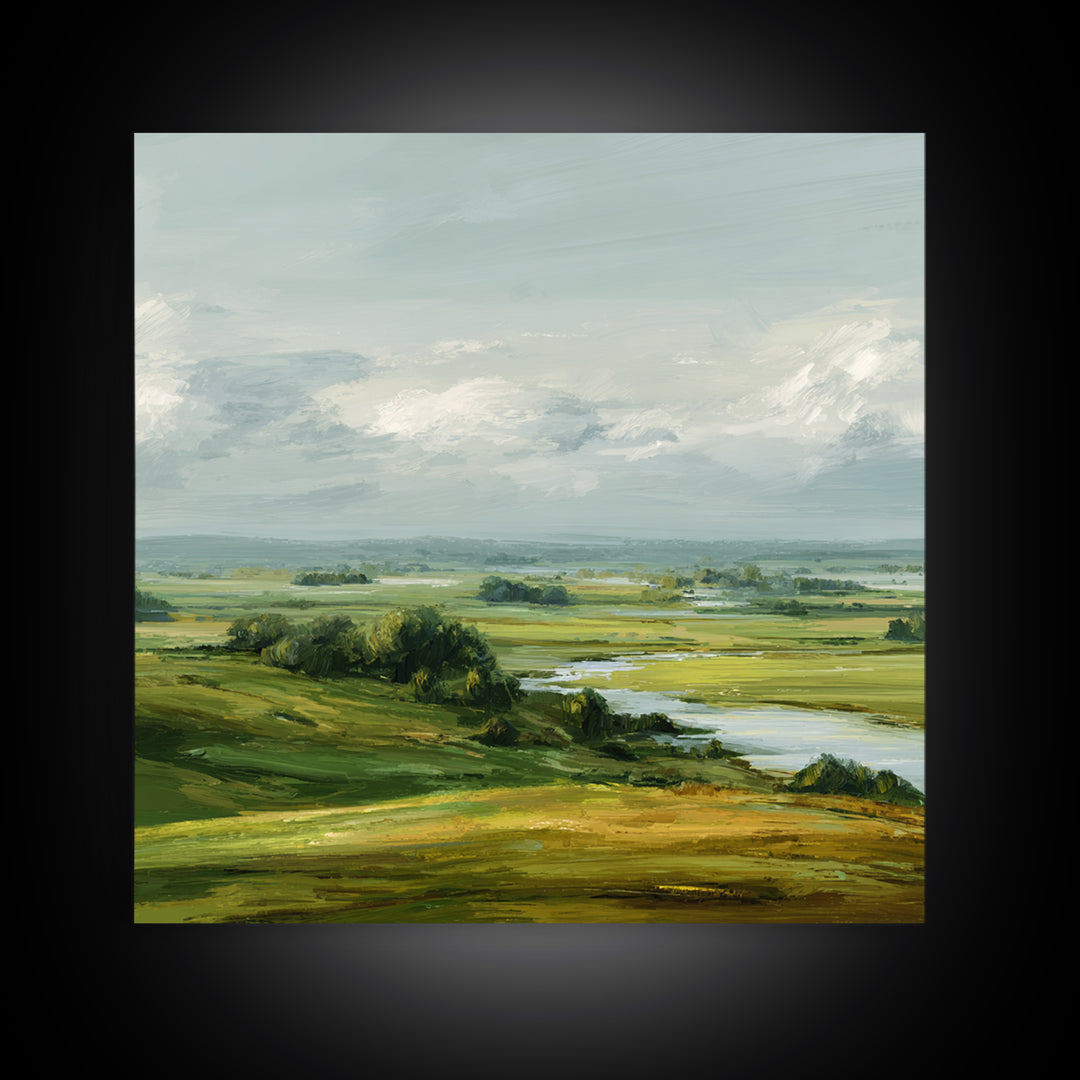 Rolling Green Hills Canvas Print, Landscape Art, Floral Wall Art, Living Room Decor, Fine Art, Horizon, Minimalist Decor, LAN-1x1-54