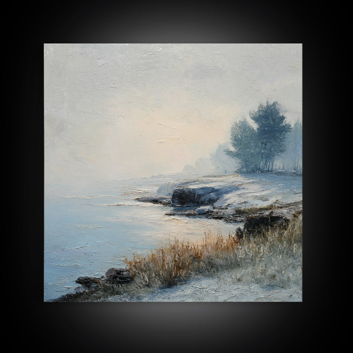 Fjord Landscape with Icy Blue Water Canvas Print, Landscape Art, Luxury Decor, Living Room Decor, Horizon, Digital Art, LAN-1x1-87