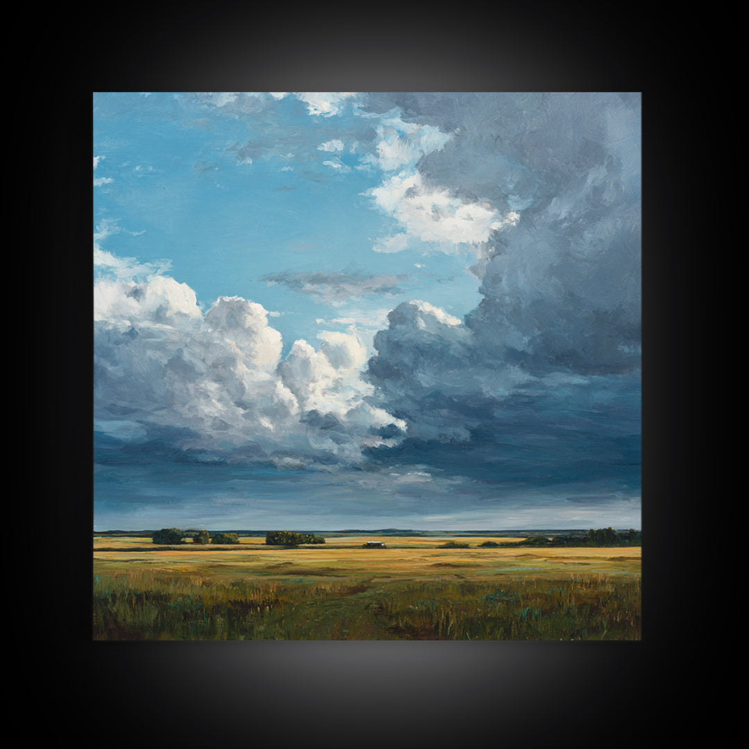 Storm Clouds over an Open Prairie Canvas Print, Landscape Art, Decor, Living Room Decor, Oil Painting, Horizon, LAN-1x1-99