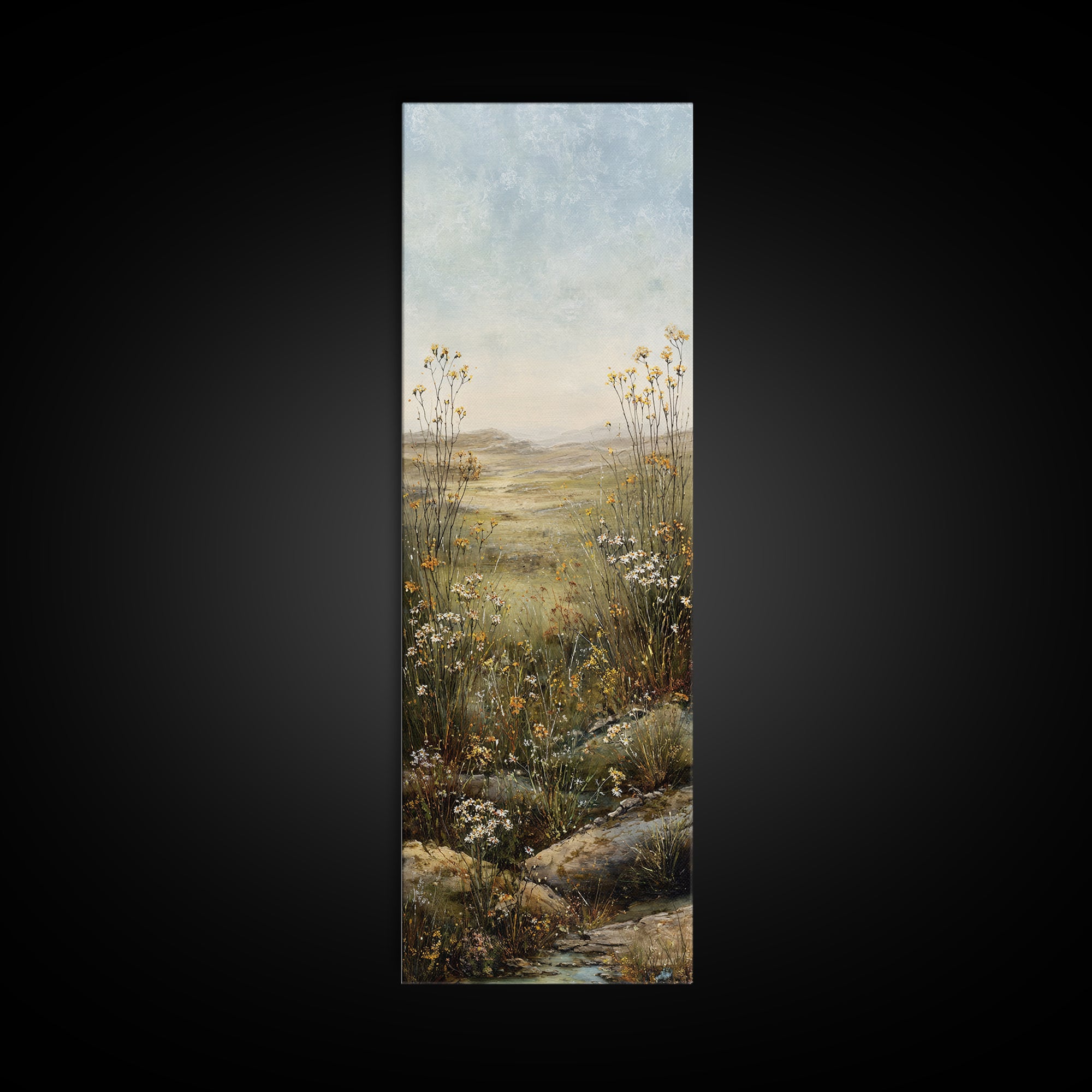 Sunlit Meadow with Wildflowers Canvas Print, Landscape Art, Modern Art, Living Room Decor, Fine Art, Horizon, Contemporary Art, LAN-1x3-1