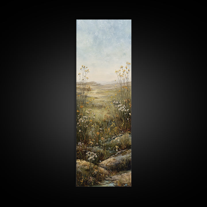 Sunlit Meadow with Wildflowers Canvas Print, Landscape Art, Modern Art, Living Room Decor, Fine Art, Horizon, Contemporary Art, LAN-1x3-1