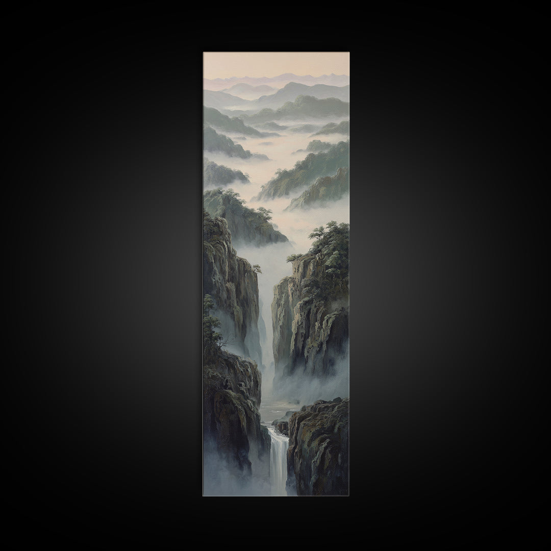 Tropical Jungle Waterfall Canvas Print, Landscape Art, Living Room Wall Art, Living Room Decor, Oil Painting, Horizon, LAN-1x3-100