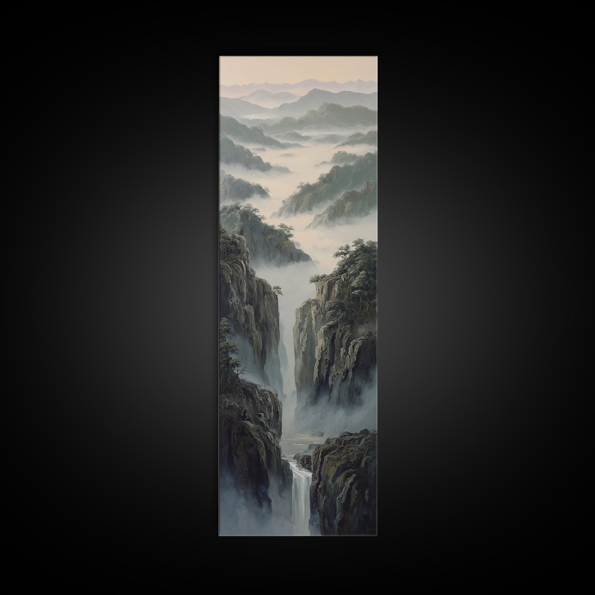 Tropical Jungle Waterfall Canvas Print, Landscape Art, Living Room Wall Art, Living Room Decor, Oil Painting, Horizon, LAN-1x3-100