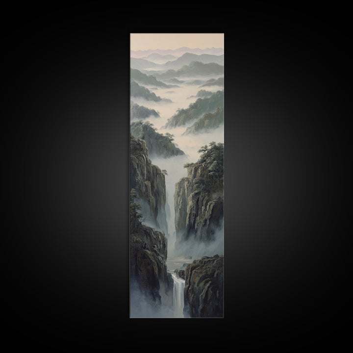 Tropical Jungle Waterfall Canvas Print, Landscape Art, Living Room Wall Art, Living Room Decor, Oil Painting, Horizon, LAN-1x3-100