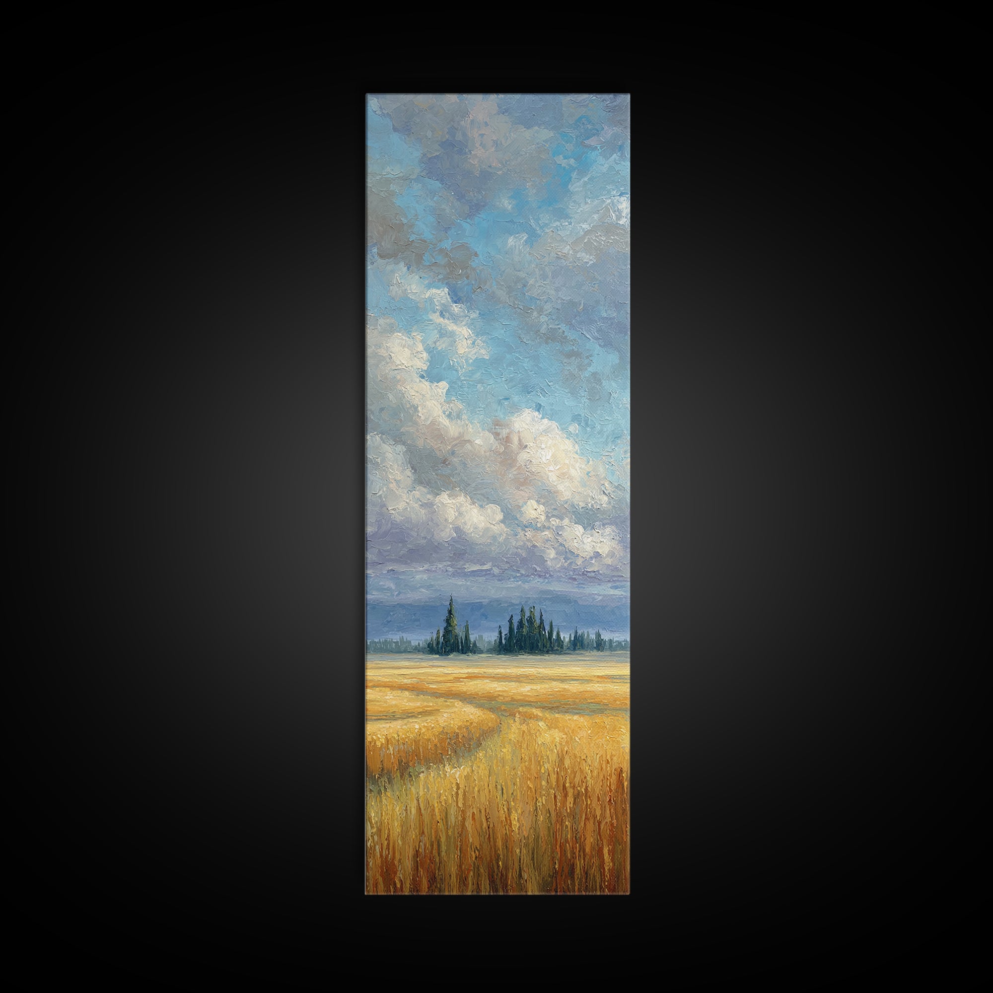 Golden Wheat Field Beneath Huge Clouds Canvas Print, Landscape Art, Wall Art, Living Room Decor, Horizon, Framed Wall Art, LAN-1x3-12