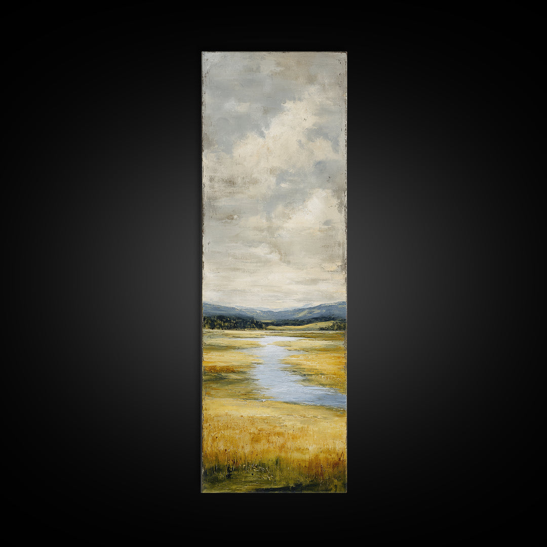 Winding River Through Golden Fields Canvas Print, Landscape Art, Gallery Decor, Living Room Decor, Fine Art, Horizon, LAN-1x3-14