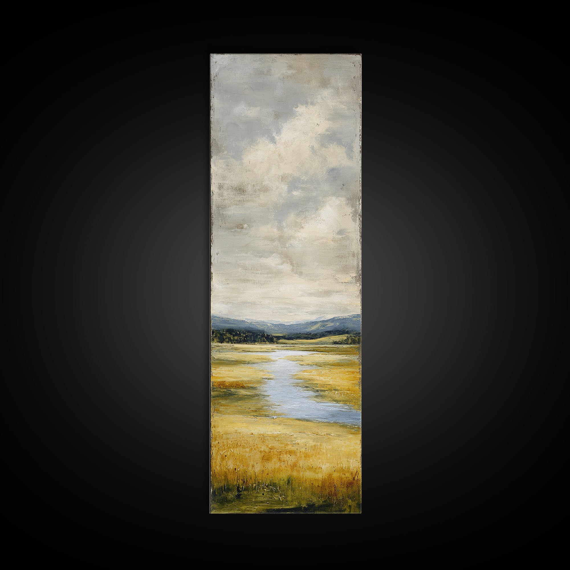 Winding River Through Golden Fields Canvas Print, Landscape Art, Gallery Decor, Living Room Decor, Fine Art, Horizon, LAN-1x3-14