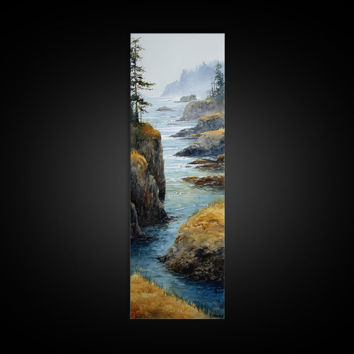 Coastal Cliffs with Crashing Waves Framed Canvas Print, Landscape Art, Wall Decor, Living Room Decor, Fine Art, Horizon, LAN-1x3-20