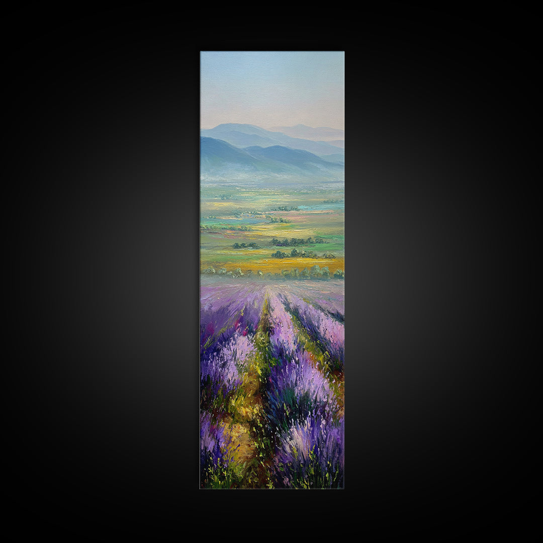 Lavender Field Leading to Distant Hills Canvas Print, Landscape Art, Living Room Wall Art, Living Room Decor, Oil Painting, LAN-1x3-22
