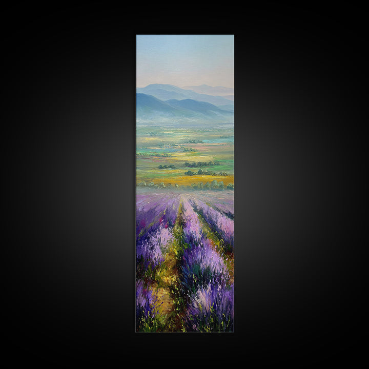 Lavender Field Leading to Distant Hills Canvas Print, Landscape Art, Living Room Wall Art, Living Room Decor, Oil Painting, LAN-1x3-22