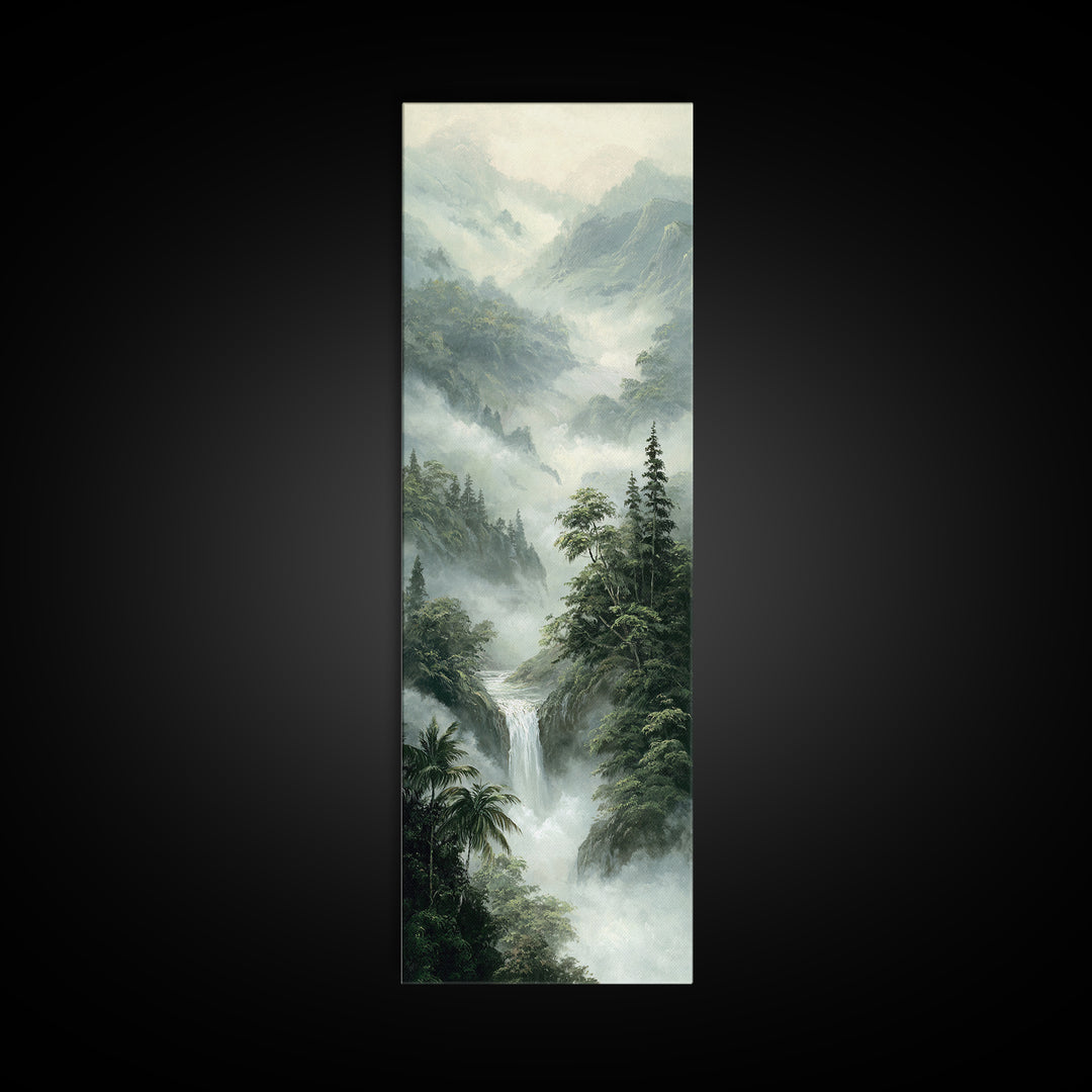 Tropical Jungle Waterfall Canvas Print, Landscape Art, Digital Prints, Living Room Decor, Fine Art, Horizon, Farmhouse Decor, LAN-1x3-28
