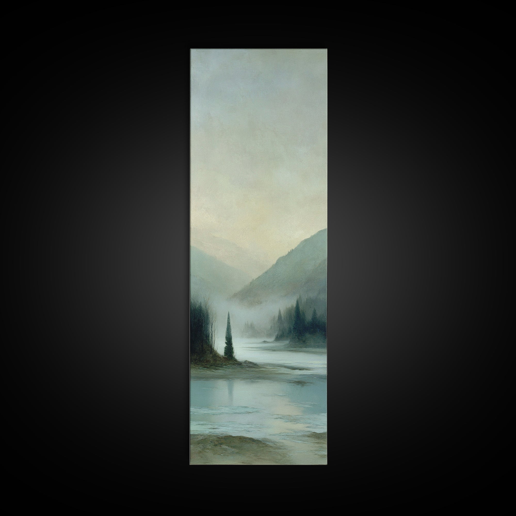 Fjord Landscape with Icy Blue Water Framed Canvas Print, Landscape Art, Original Painting, Living Room Decor, Fine Art, Horizon, LAN-1x3-3