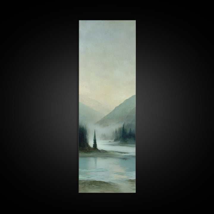 Fjord Landscape with Icy Blue Water Framed Canvas Print, Landscape Art, Original Painting, Living Room Decor, Fine Art, Horizon, LAN-1x3-3