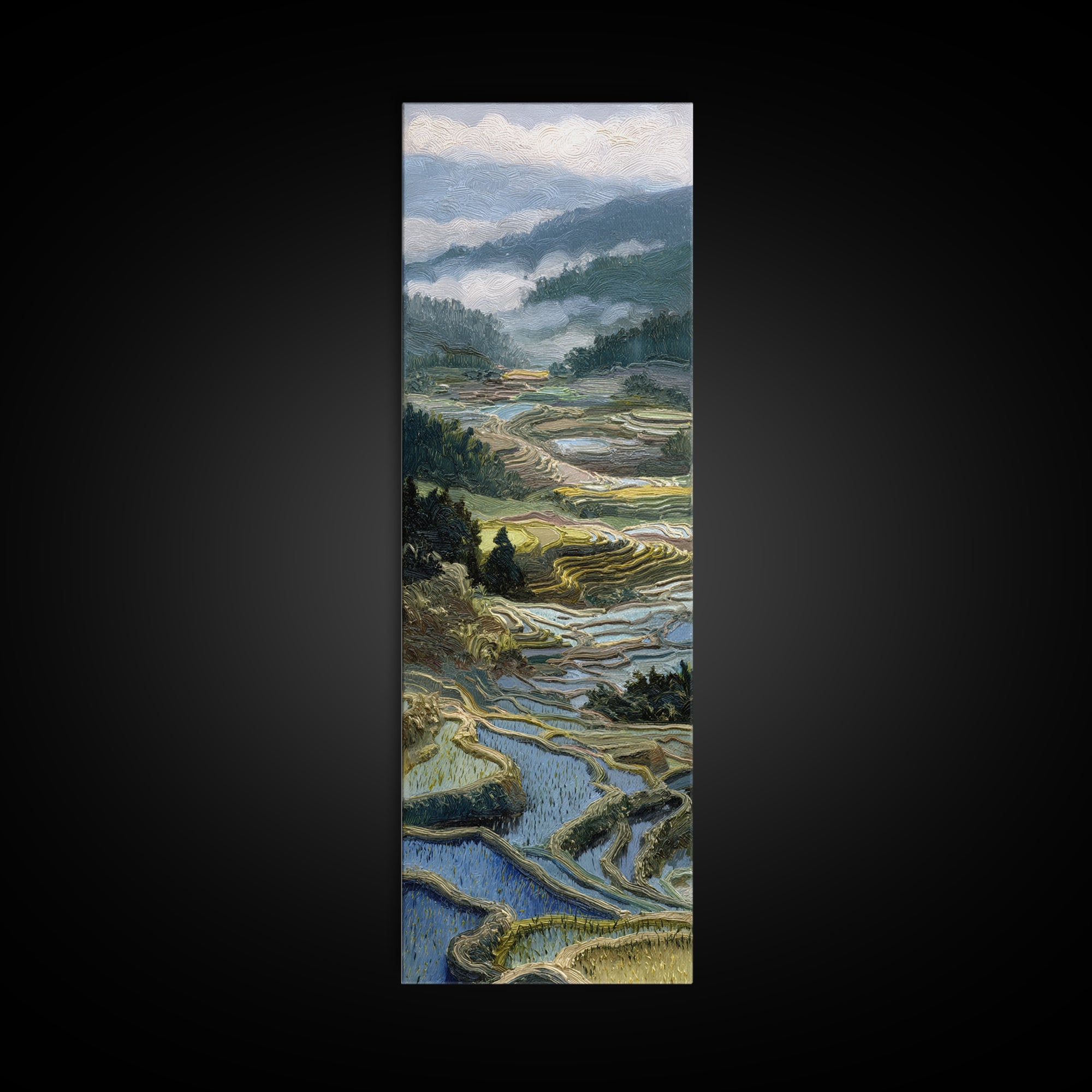 Rice Terraces Glowing Framed Canvas Print, Landscape Art, Floral Wall Art, Living Room Decor, Horizon, Minimalist Decor, LAN-1x3-30