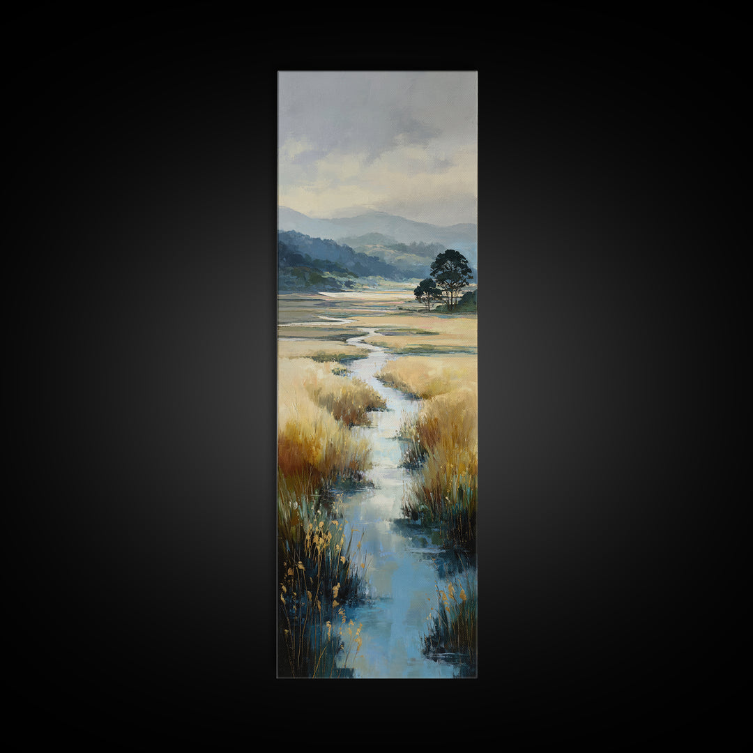 Winding River Through Golden Fields Canvas Print, Landscape Art, Gallery Decor, Living Room Decor, Fine Art, Horizon, LAN-1x3-38