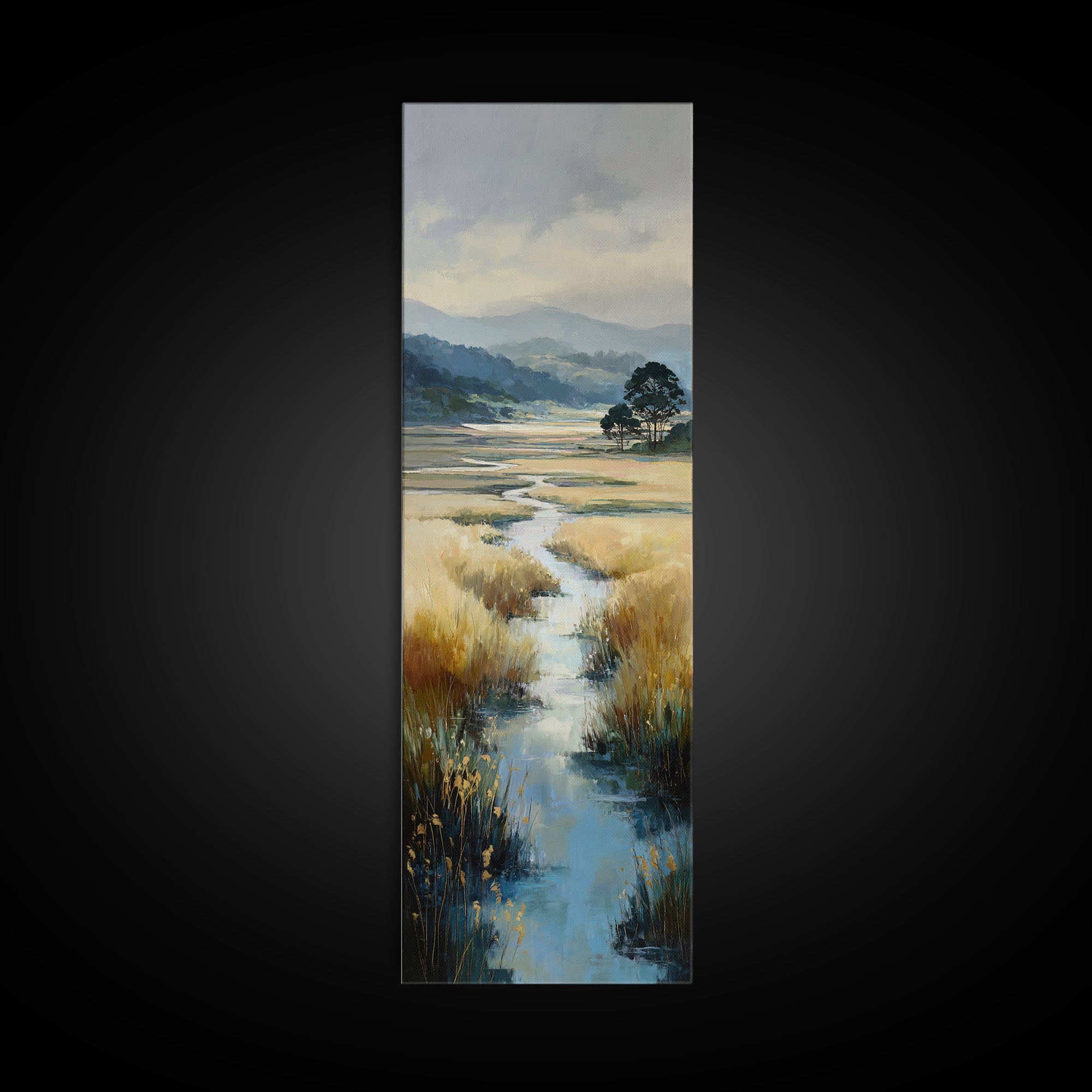 Winding River Through Golden Fields Canvas Print, Landscape Art, Gallery Decor, Living Room Decor, Fine Art, Horizon, LAN-1x3-38