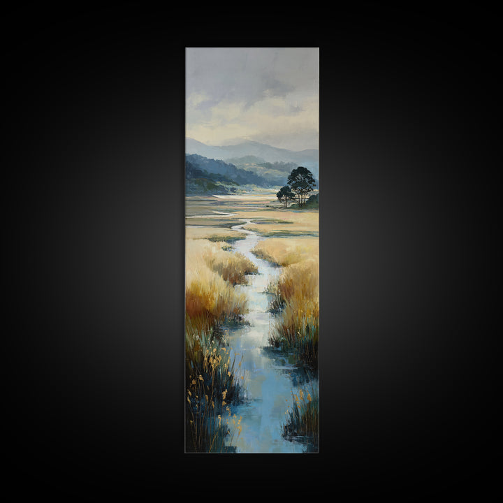 Winding River Through Golden Fields Canvas Print, Landscape Art, Gallery Decor, Living Room Decor, Fine Art, Horizon, LAN-1x3-38