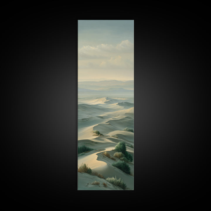 Desert Dunes under Pale Moon Framed Canvas Print, Landscape Art, Boho Wall Art, Living Room Decor, Fine Art, Horizon, LAN-1x3-47