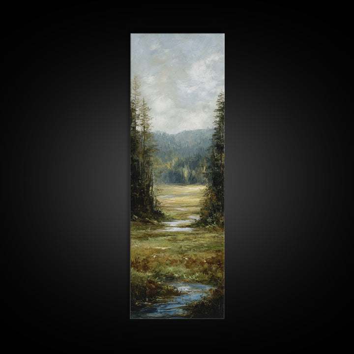 Waterfall Hidden in Dense Forest Canvas Print, Landscape Art, Original Painting, Living Room Decor, Fine Art, Horizon, LAN-1x3-48