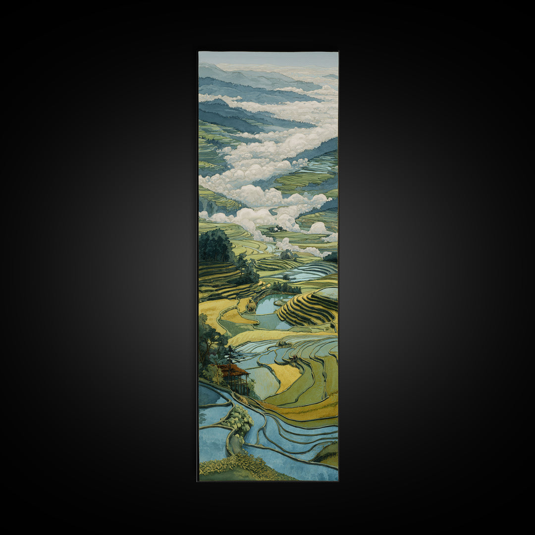 Rice Terraces Glowing Framed Canvas Print, Landscape Art, Floral Wall Art, Living Room Decor, Horizon, Minimalist Decor, LAN-1x3-54
