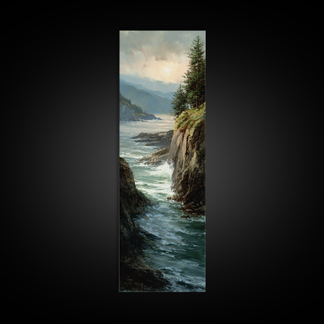 Coastal Cliffs with Crashing Waves Canvas Print, Landscape Art, Boho Wall Art, Living Room Decor, Horizon, Neutral Decor, LAN-1x3-68