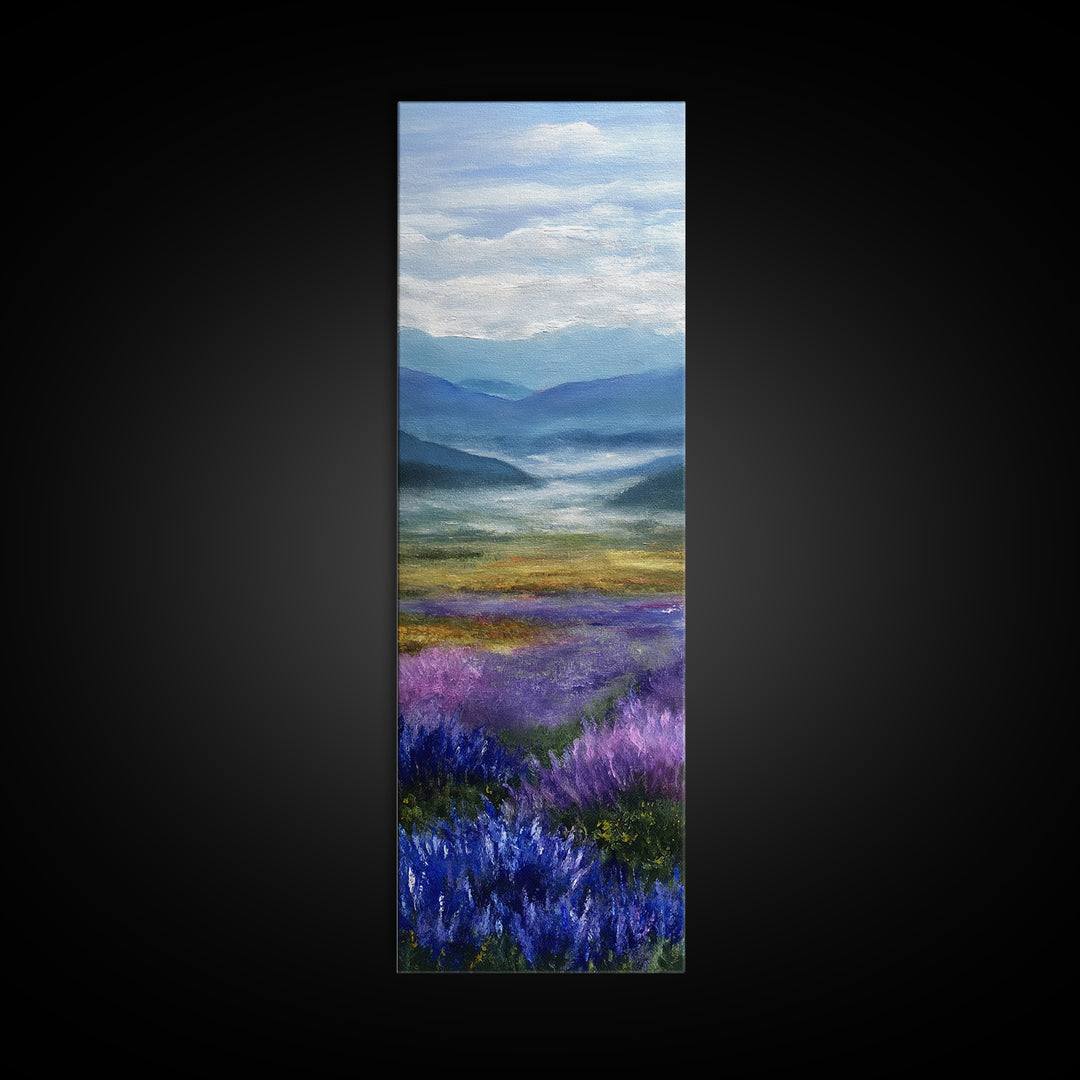 Lavender Field Leading to Distant Hills Framed Canvas Print, Landscape Art, Modern Decor, Living Room Decor, Fine Art, Horizon, LAN-1x3-70