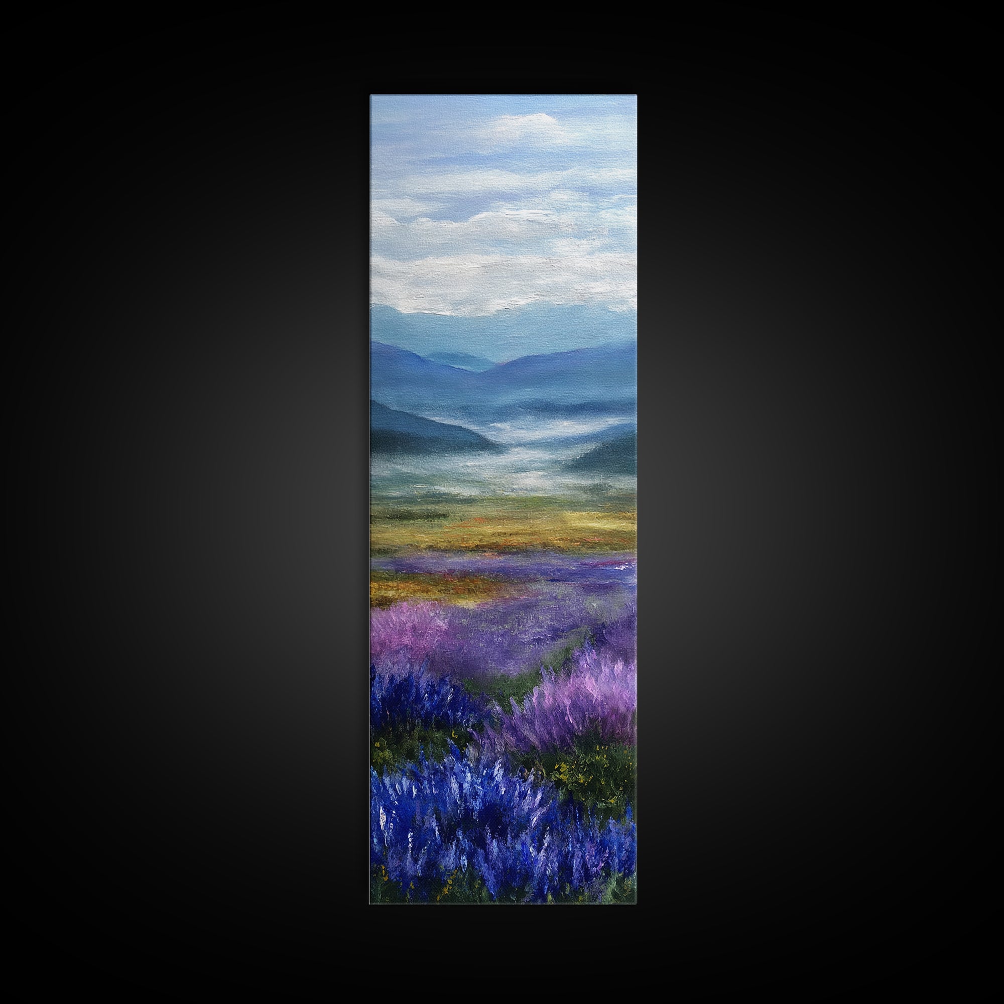 Lavender Field Leading to Distant Hills Framed Canvas Print, Landscape Art, Modern Decor, Living Room Decor, Fine Art, Horizon, LAN-1x3-70