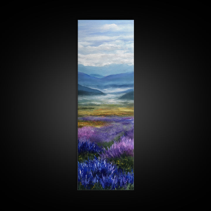 Lavender Field Leading to Distant Hills Framed Canvas Print, Landscape Art, Modern Decor, Living Room Decor, Fine Art, Horizon, LAN-1x3-70