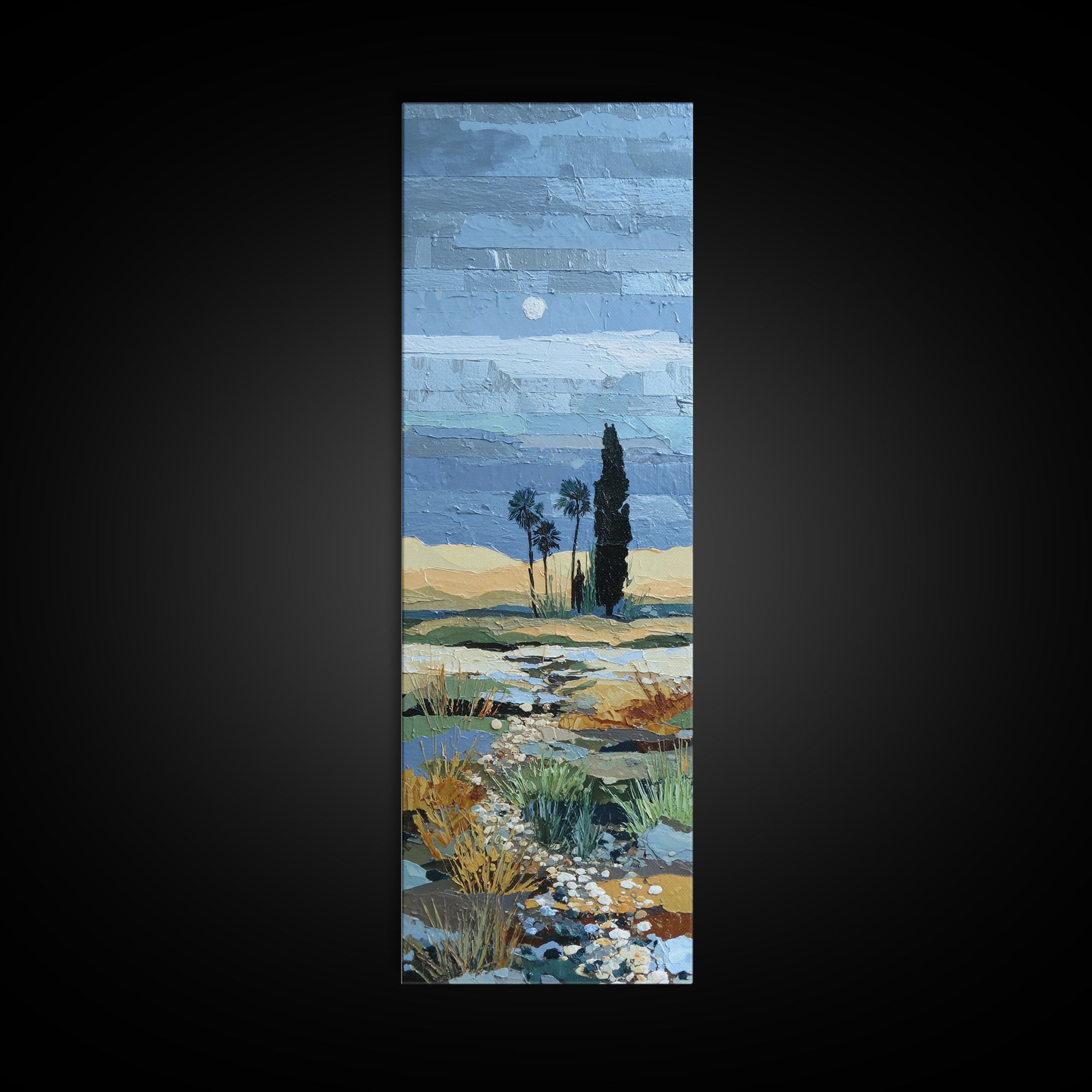 Desert Dunes under Pale Moon Framed Canvas Print, Landscape Art, Gallery Decor, Living Room Decor, Fine Art, Horizon, LAN-1x3-71