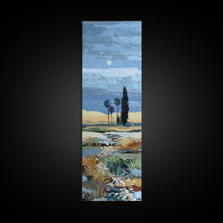 Desert Dunes under Pale Moon Framed Canvas Print, Landscape Art, Gallery Decor, Living Room Decor, Fine Art, Horizon, LAN-1x3-71